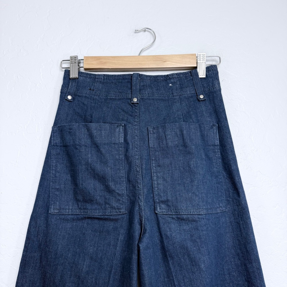 NEW Zara Womens High Waisted Wide Leg Jeans 2 Dark Indigo Front Seam Denim - Picture 4 of 12